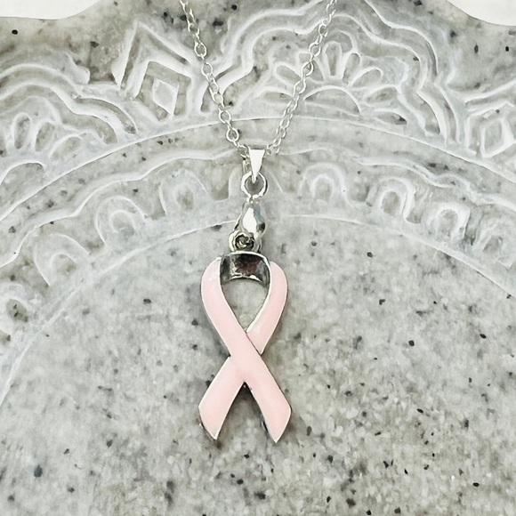 Sterling Silver Pink Ribbon Necklace Made by a Breast Cancer Survivor - Picture 4 of 11